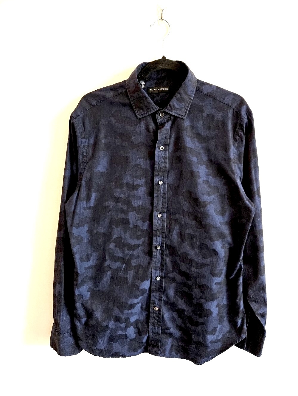 RALPH LAUREN BLACK LABEL | L Camo Print Cotton Button Down Shirt | navy black